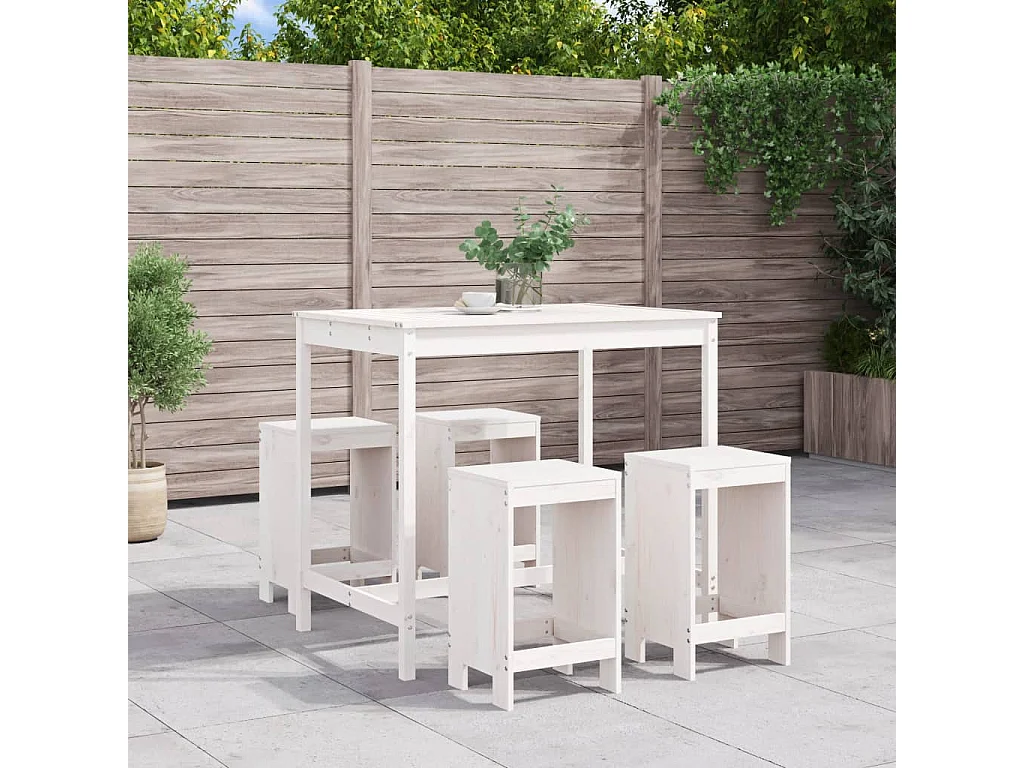 5 pcs conjunto de bar para jardim pinho maciço branco