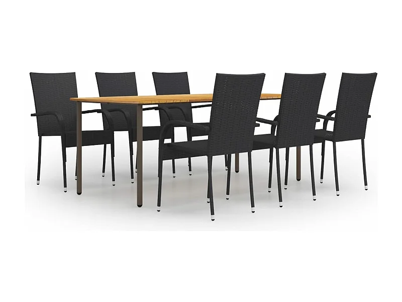 Set Mobili da Pranzo Giardino 7 pz in Polyrattan Nero