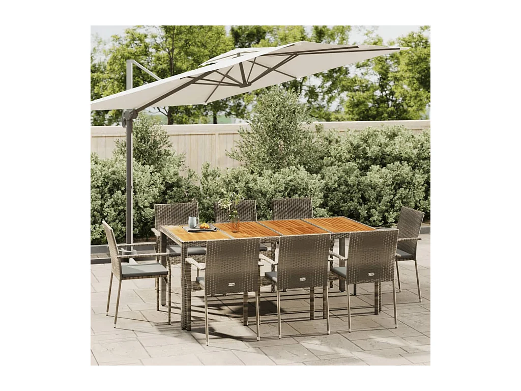 Ensemble à manger de jardin 9 pcs coussins gris résine tressée
