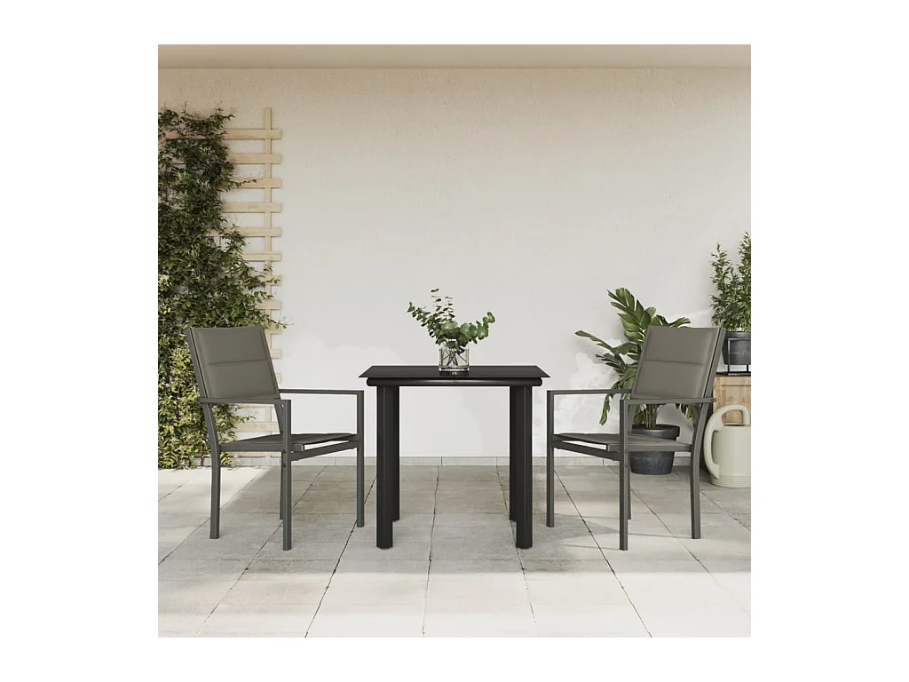 Ensemble à manger de jardin 3 pcs noir textilène et acier