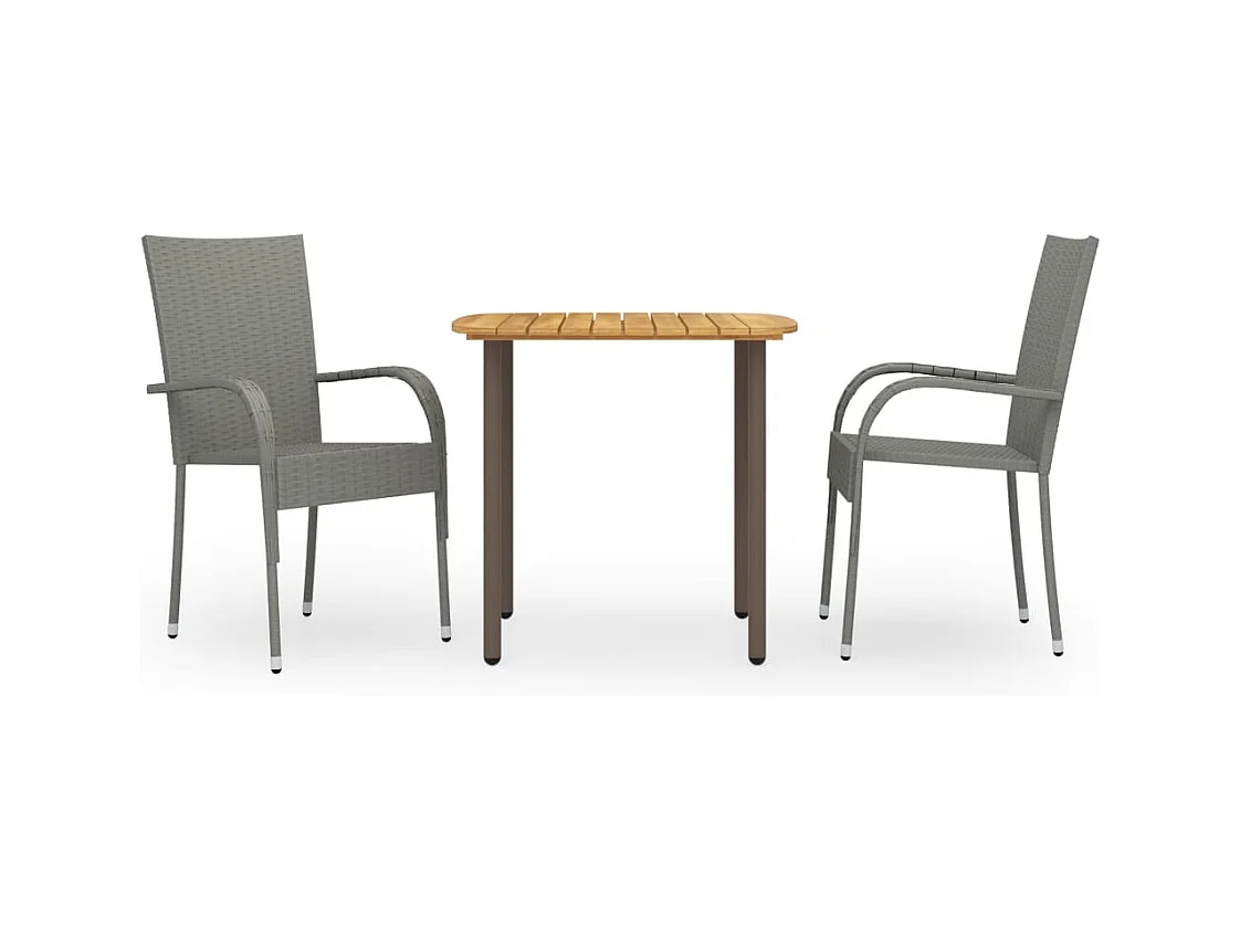 Ensemble à manger de jardin 3 pcs Résine tressée Gris