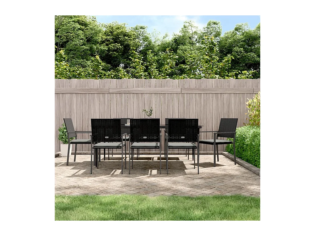 Ensemble à manger de jardin 9 pcs coussins résine tressée acier