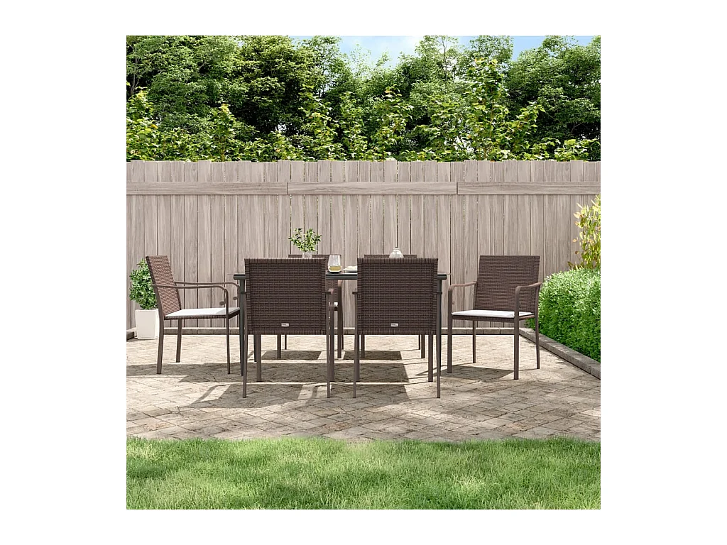 Ensemble à manger de jardin 7 pcs coussins résine tressée acier