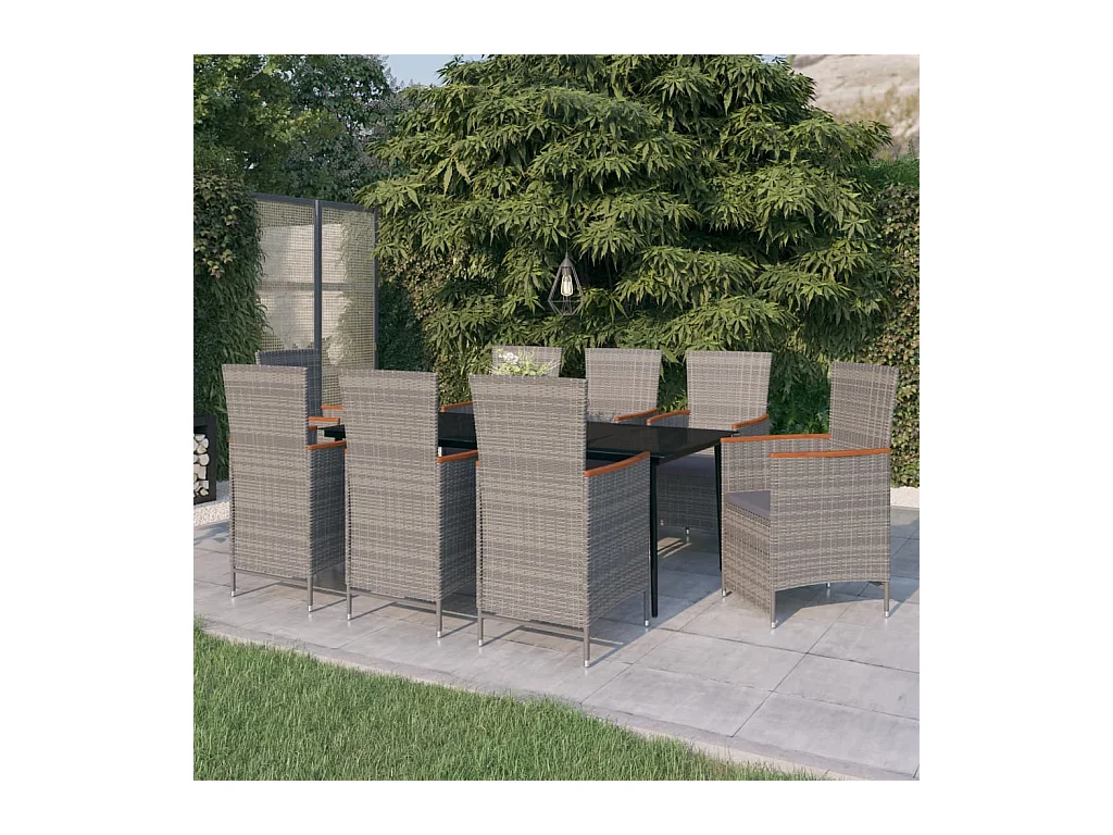 Ensemble à manger de jardin avec coussins 9 pcs Gris