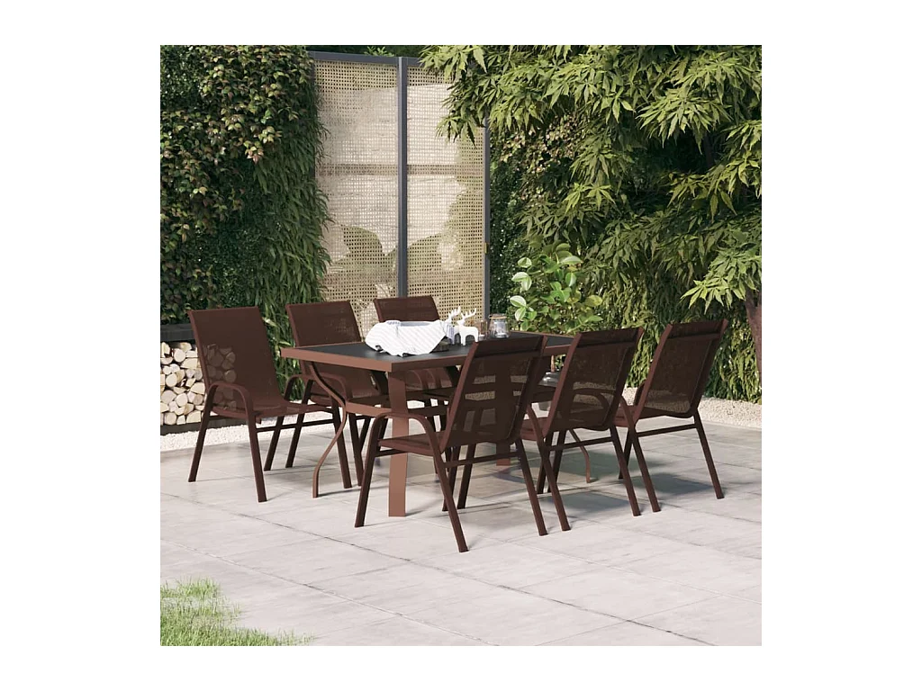Ensemble à manger de jardin 7 pcs Marron et noir