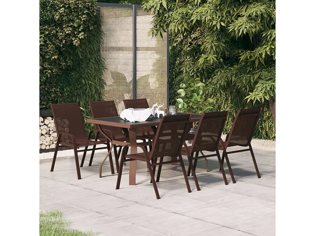 Set da Pranzo da Giardino 7 pz Marrone e Nero