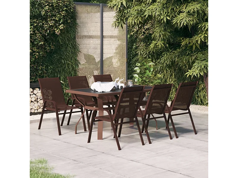 Juego de comedor de jardín 7 piezas marrón y negro