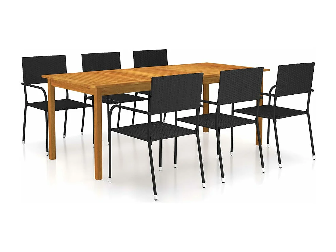 7 pcs conjunto de jantar para jardim preto