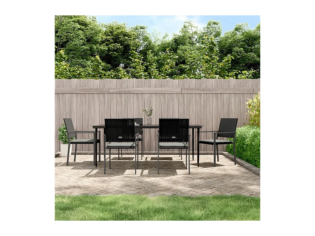 Ensemble à manger de jardin 7 pcs coussins résine tressée acier