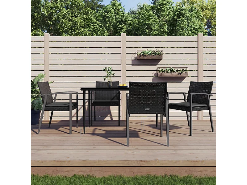 Set Pranzo da Giardino 5pz con Cuscini in Polyrattan e Acciaio