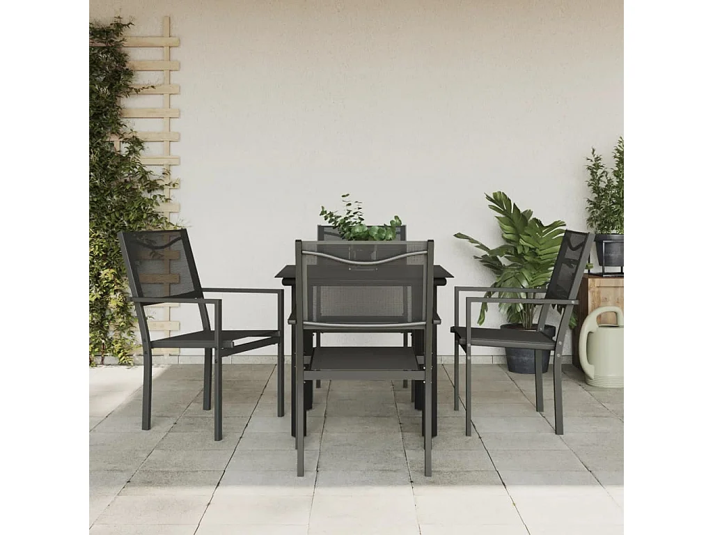 Ensemble à manger de jardin 5 pcs noir textilène et acier