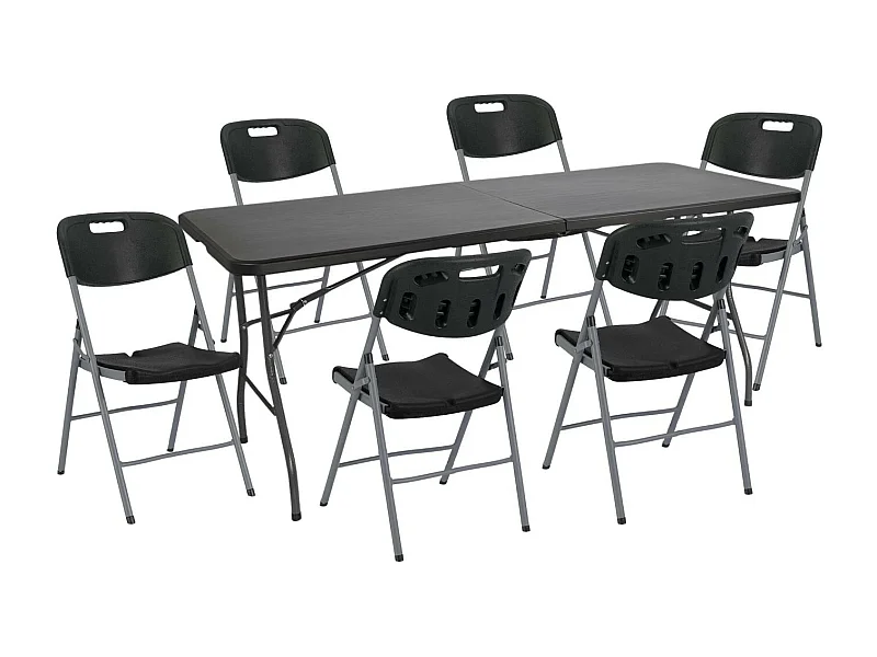 Set Tavolo pieghevole 180cm e 6 sedie con maniglia Catering Thinia Home