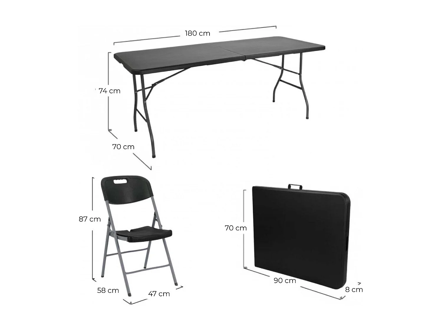 Set Tavolo pieghevole 180cm e 6 sedie con maniglia Catering Thinia Home