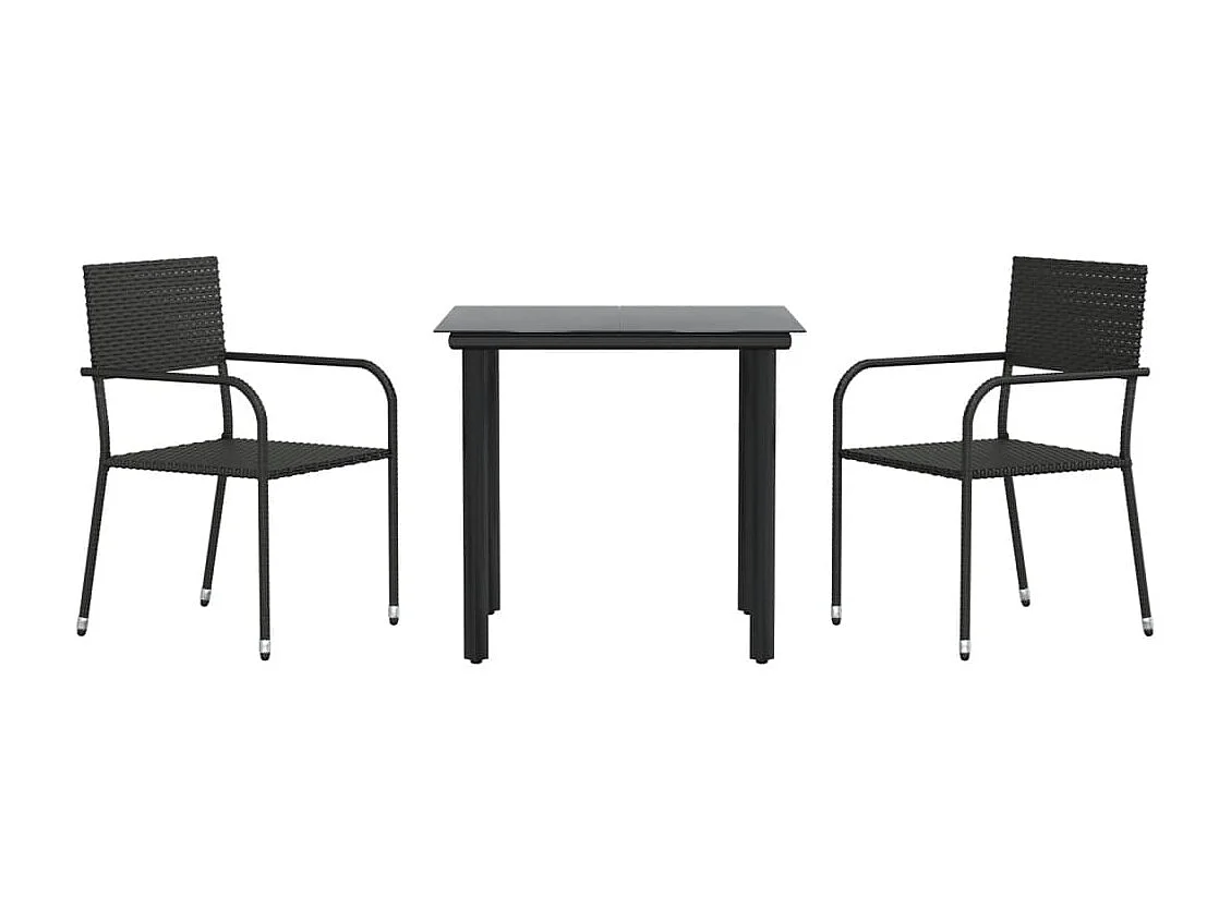 3-tlg. Garten-Essgruppe Schwarz Poly Rattan und Stahl