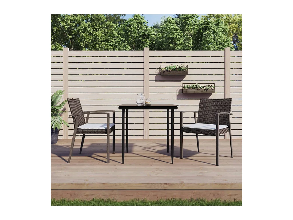 Ensemble à manger de jardin 3 pcs coussins résine tressée acier