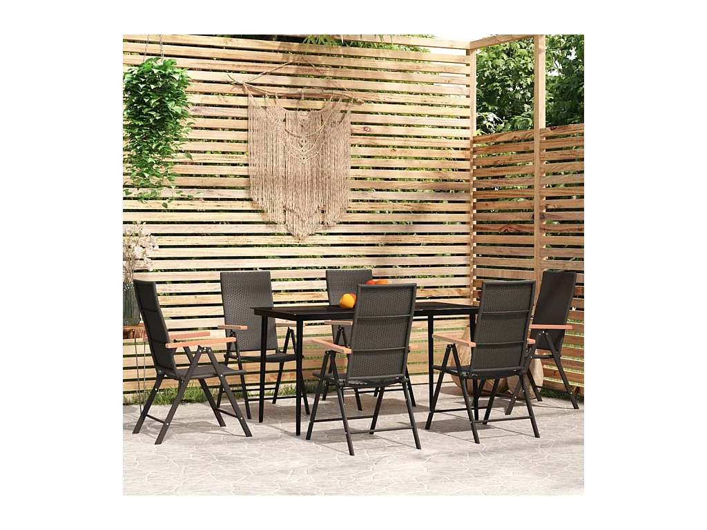 Ensemble à manger de jardin 7 pcs Noir