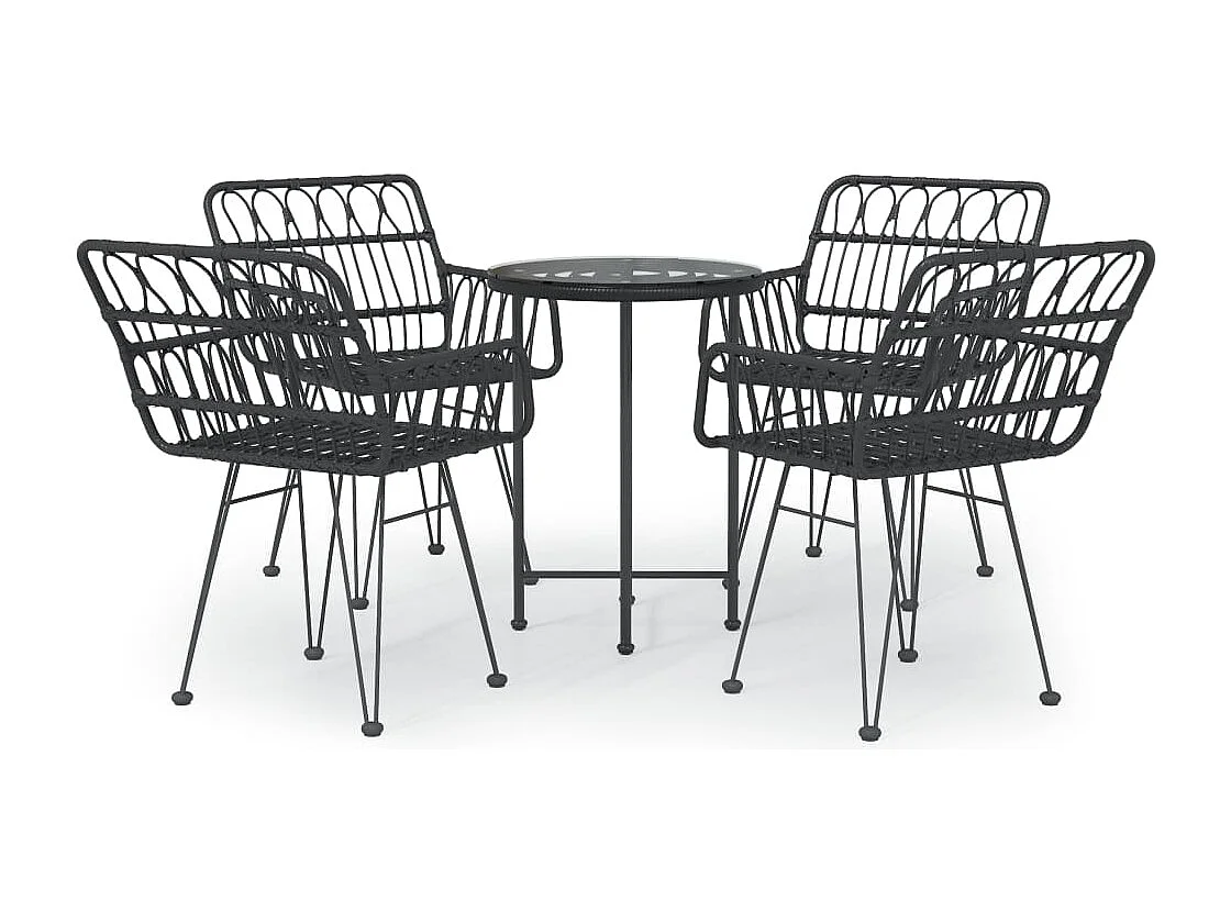 Ensemble à manger de jardin 5 pcs Noir Résine tressée