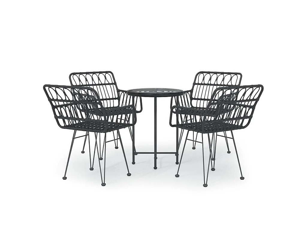 Ensemble à manger de jardin 5 pcs Noir Résine tressée
