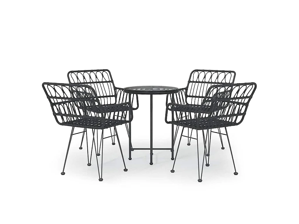 Set da Pranzo da Giardino 5 pz Nero in Polyrattan