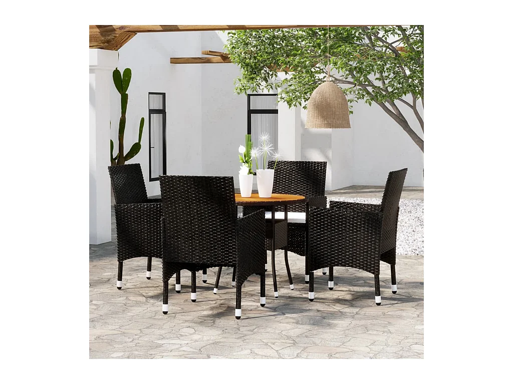 Ensemble à manger de jardin 5 pcs Résine tressée Noir
