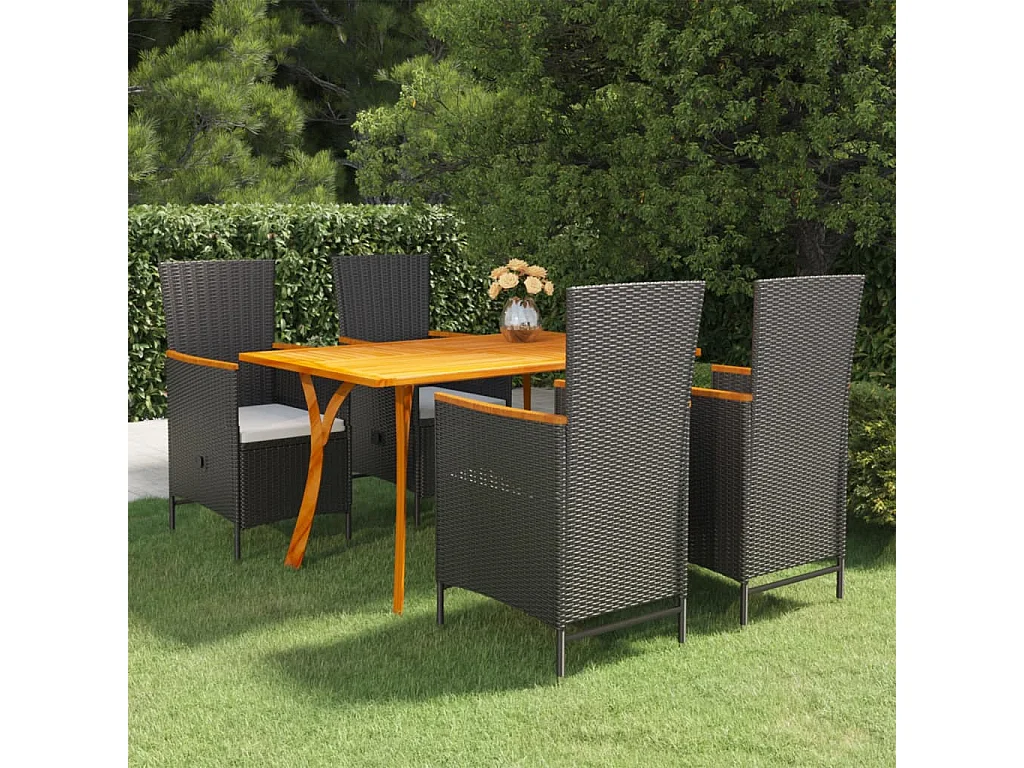 Set Mobili da Pranzo per Giardino 5 pz Nero