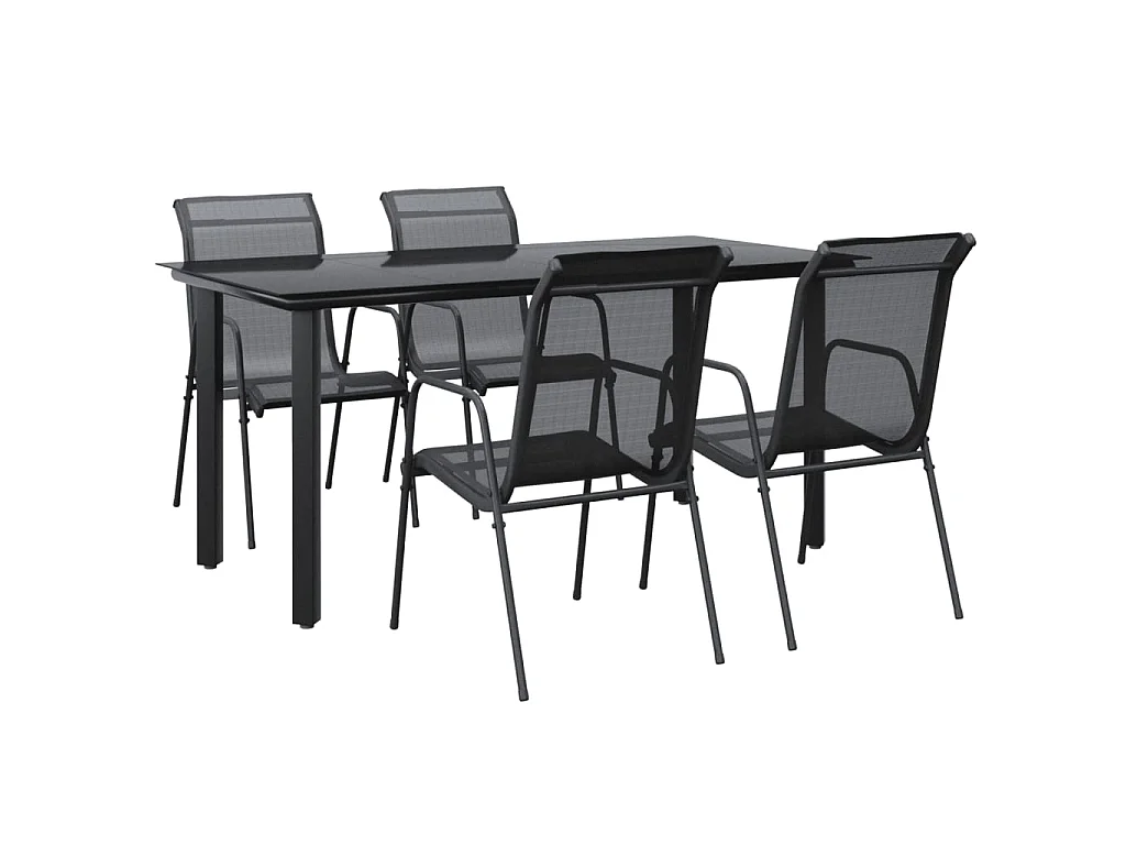 Ensemble à manger de jardin 5 pcs noir textilène et acier