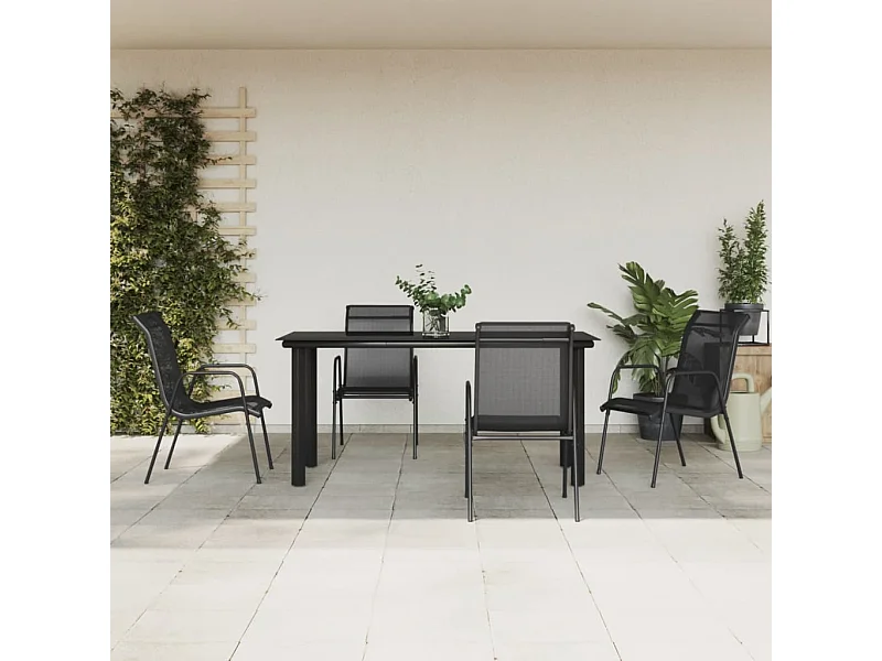 Ensemble à manger de jardin 5 pcs noir textilène et acier
