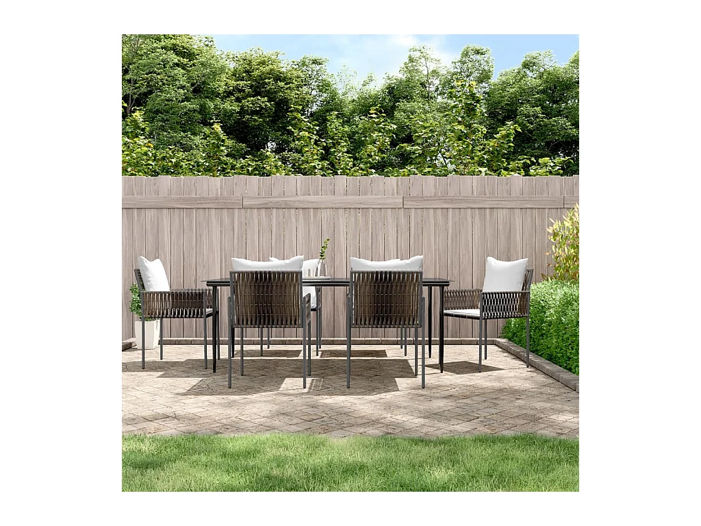 Ensemble à manger de jardin 7 pcs coussins résine tressée acier