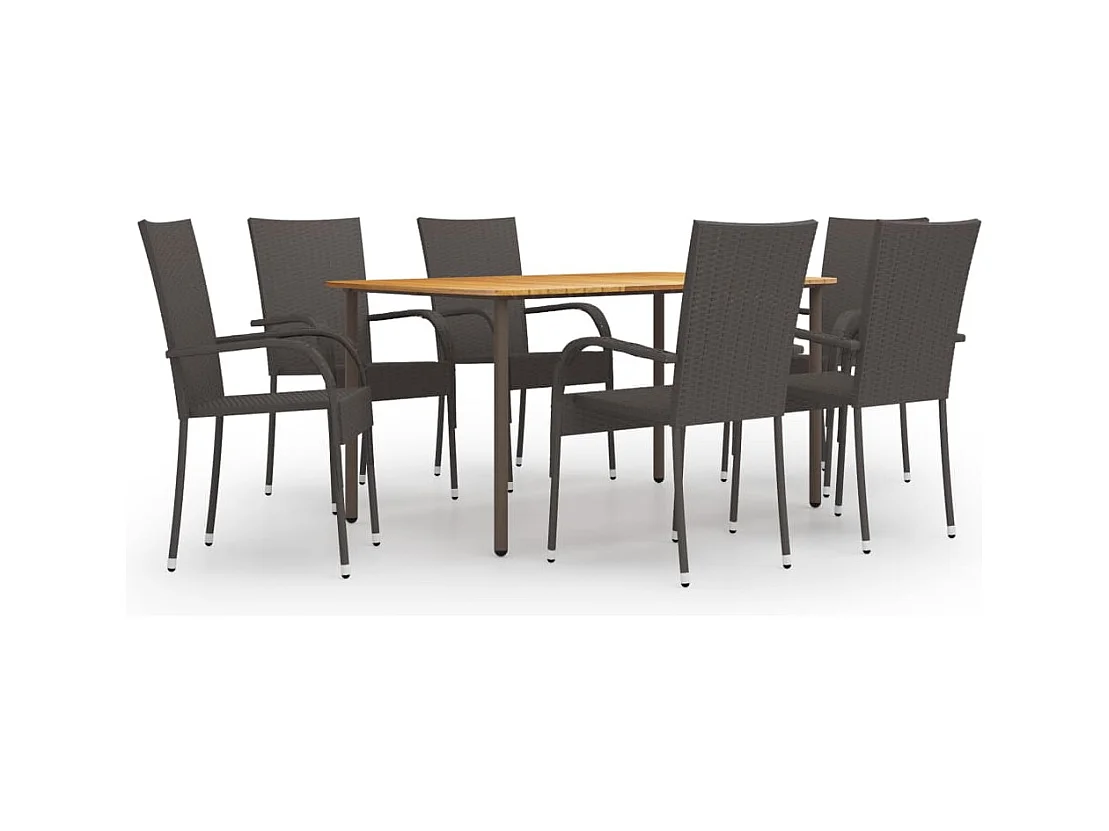 Ensemble à manger de jardin 7 pcs Résine tressée Marron