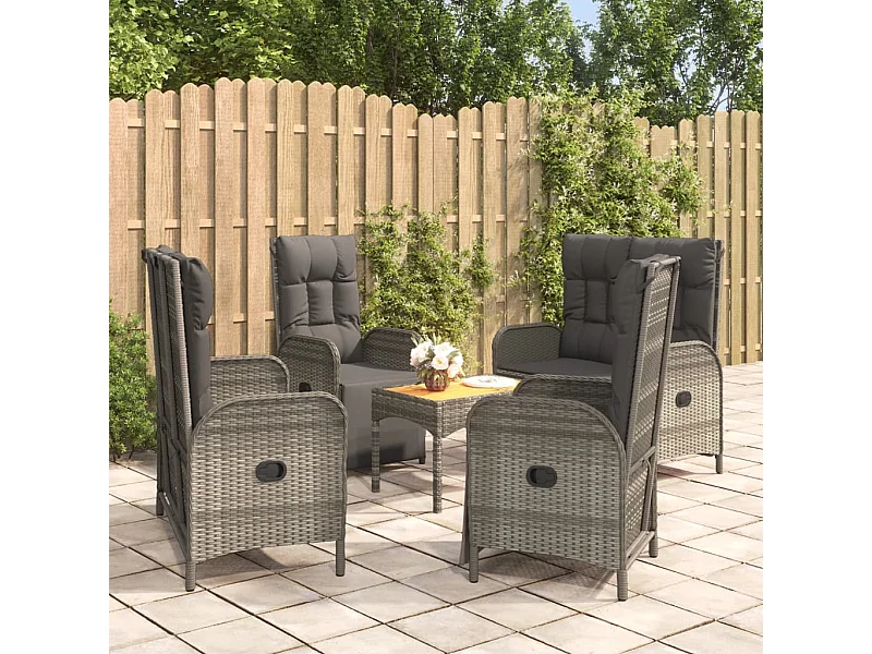 Set comedor de jardín 5 piezas con cojines ratán sintético gris