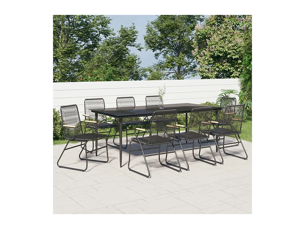 Ensemble à manger de jardin 9 pcs noir rotin PVC