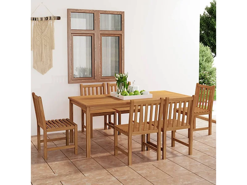 Ensemble de salle à manger de jardin 7 pièces 180 x 90 cm en bois de teck massif