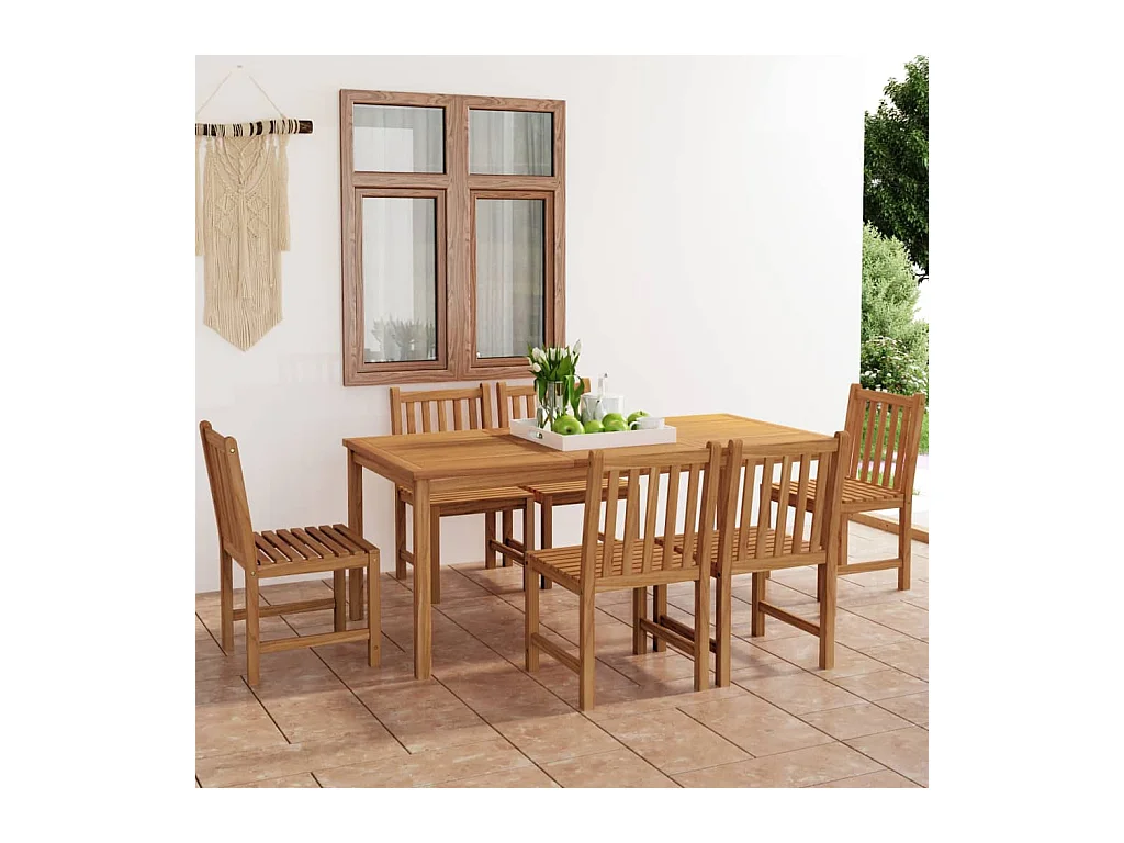 Ensemble de salle à manger de jardin 7 pièces 180 x 90 cm en bois de teck massif