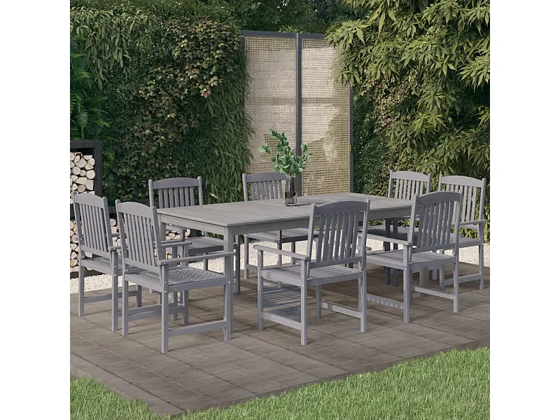 Set da Pranzo da Giardino 9 pz Legno Massello di Acacia Grigio