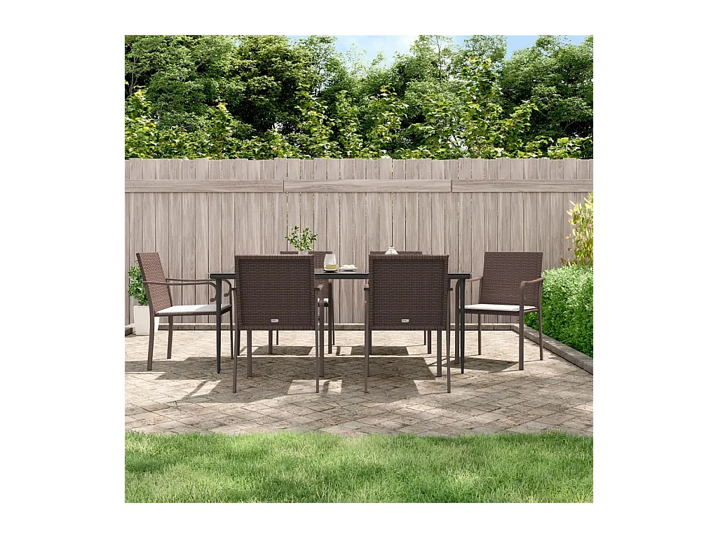 Ensemble à manger de jardin 7 pcs coussins résine tressée acier