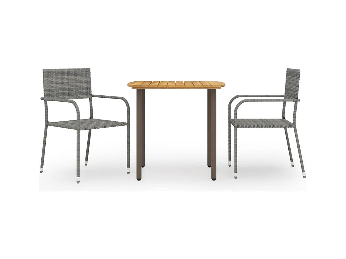 Ensemble à manger de jardin 3 pcs Résine tressée Gris