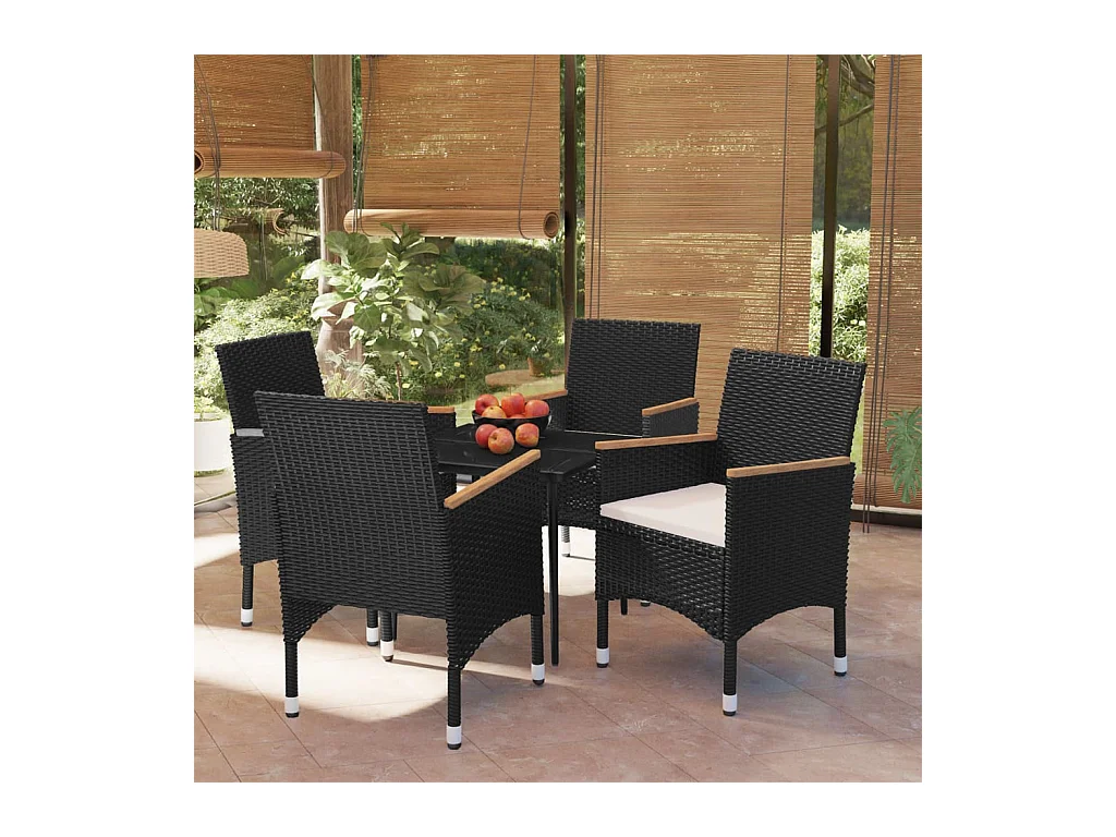 Ensemble à manger de jardin avec coussins 5 pcs Noir