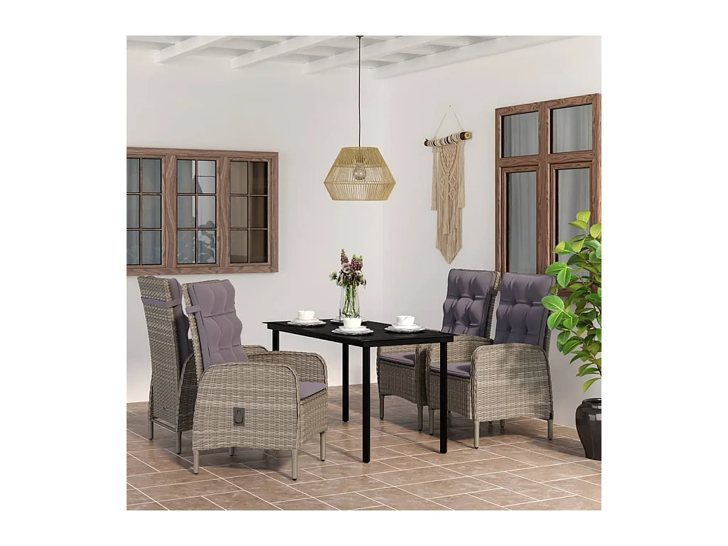 Ensemble à manger de jardin et coussins 5pcs Gris/noir