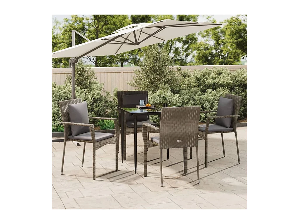 Ensemble à manger de jardin coussins 5 pcs noir et gris