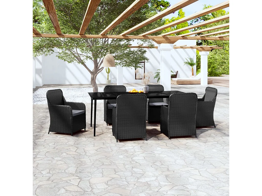 7-delige Tuinset met kussens zwart