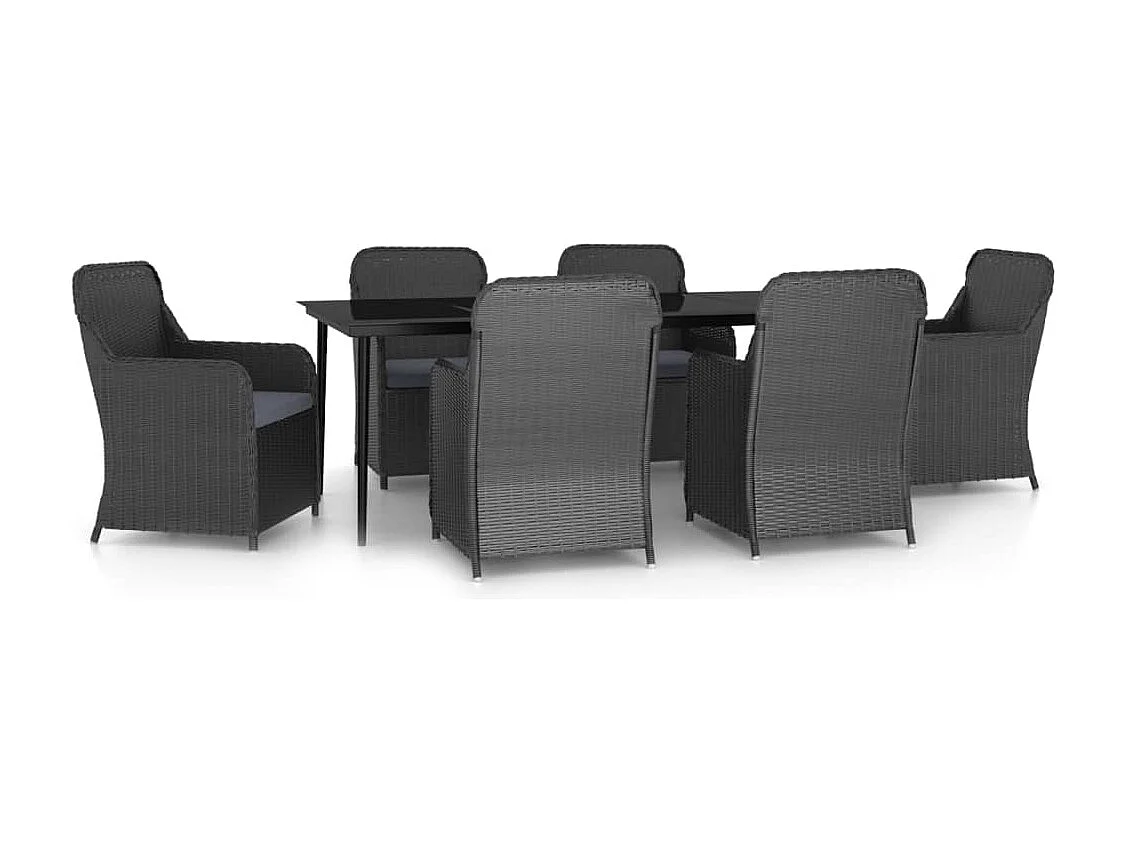 7-delige Tuinset met kussens zwart