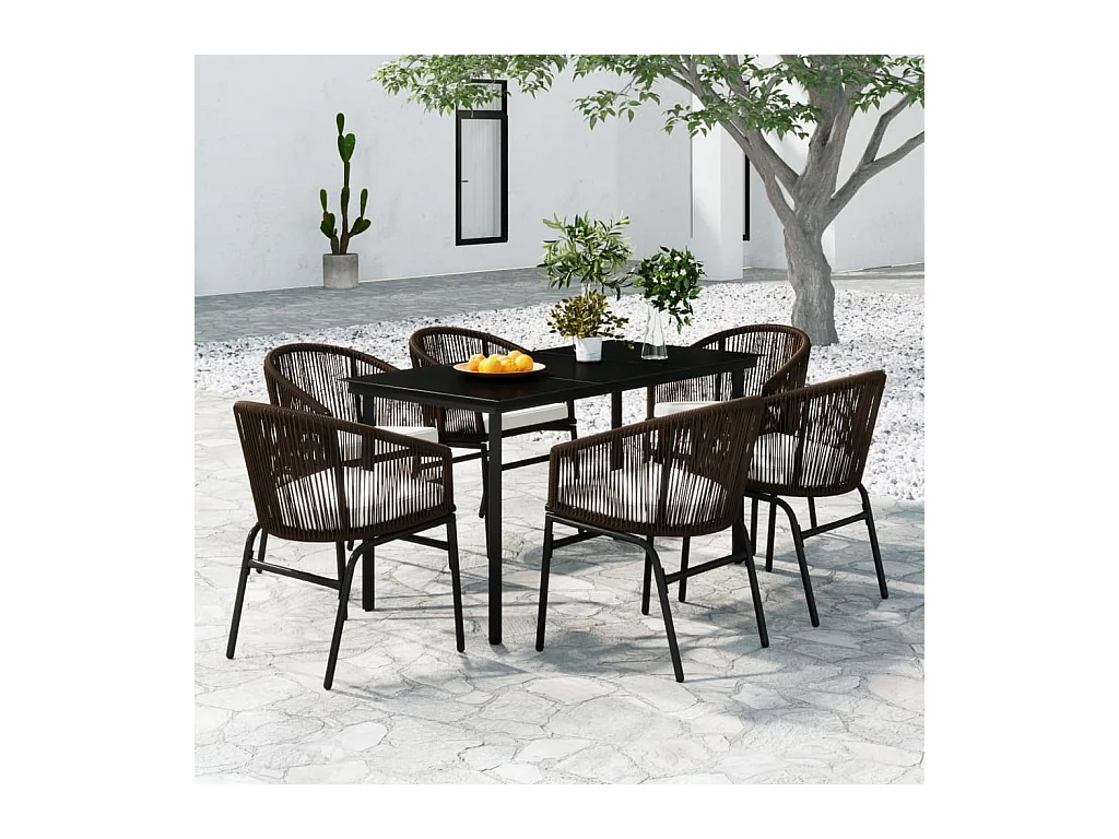 Ensemble à manger de jardin 7 pcs Marron
