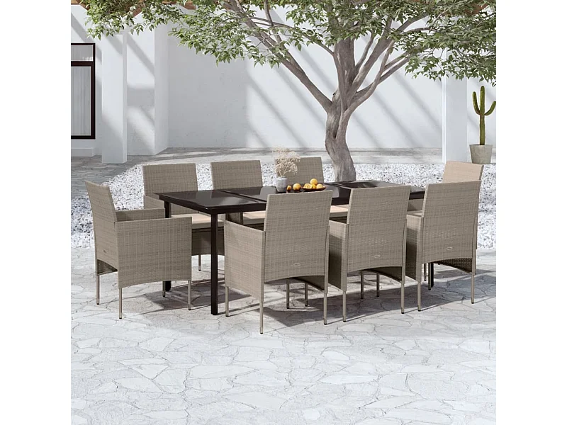 Ensemble à manger de jardin coussins 9 pcs Beige/noir