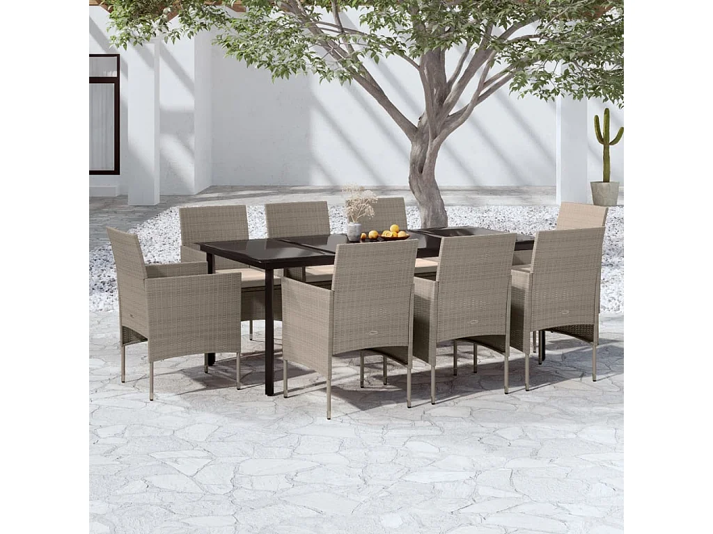 Ensemble à manger de jardin coussins 9 pcs Beige/noir