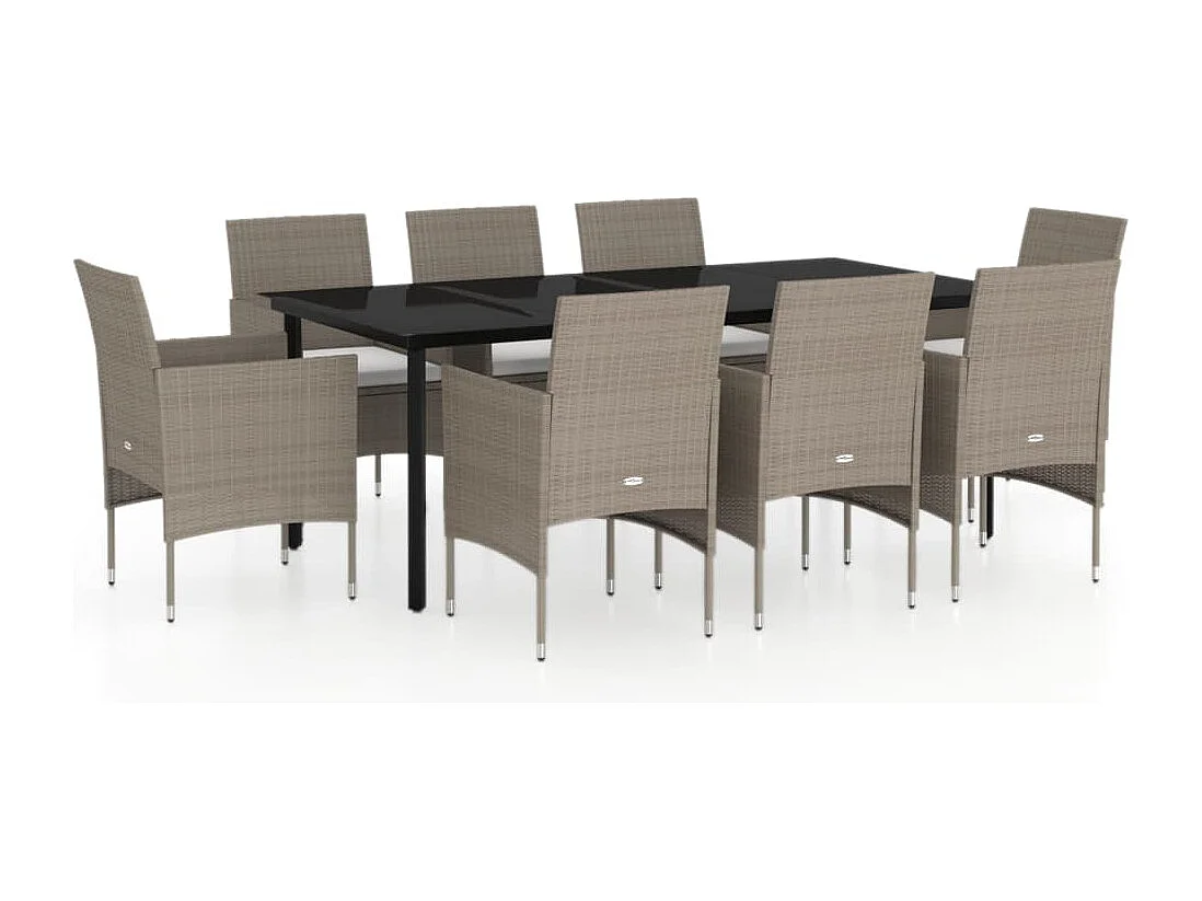 Ensemble à manger de jardin coussins 9 pcs Beige/noir