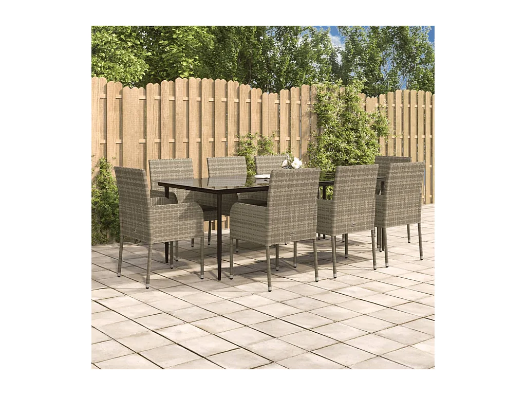 Ensemble à manger de jardin 9pcs et coussins noir et gris