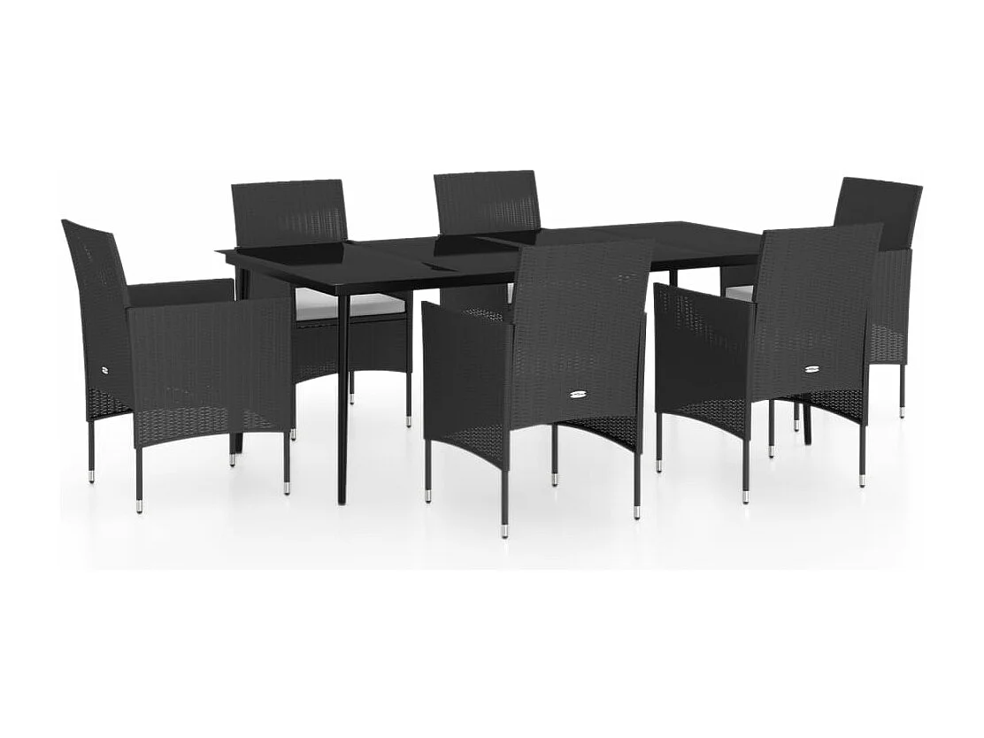 Set da Pranzo da Giardino 7 pz con Cuscini Nero