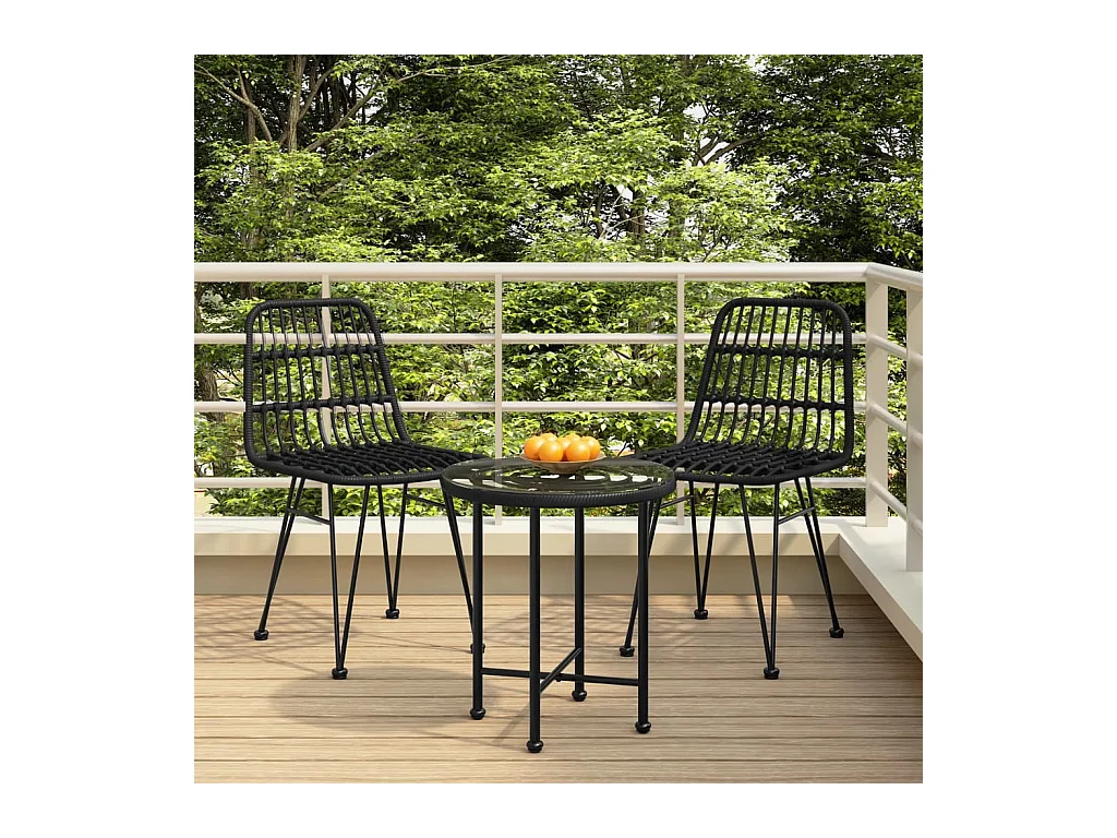 Ensemble à manger de jardin 3 pcs Noir Résine tressée