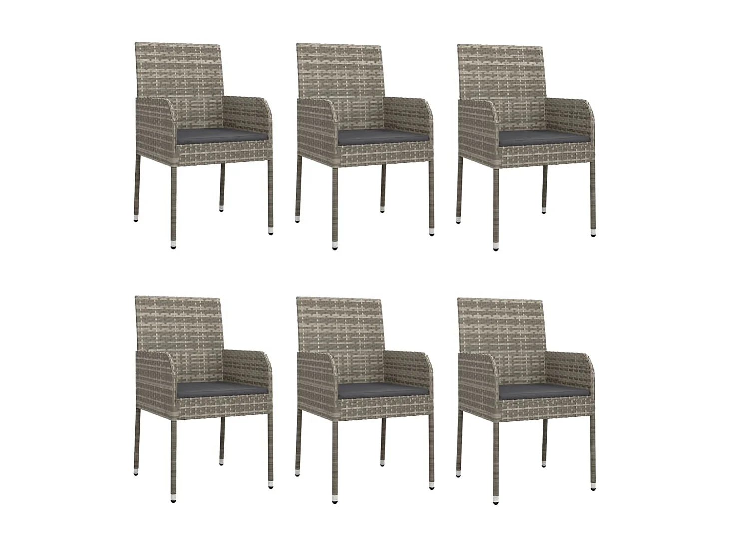 Set da Pranzo da Giardino 7 pz con Cuscini in Polyrattan Grigio