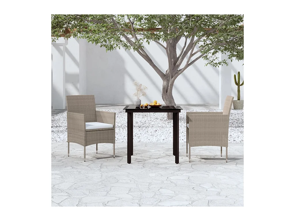 Ensemble à manger de jardin avec coussins 3 pcs Beige et noir